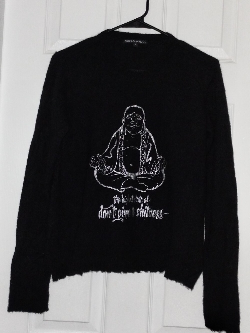 Cotes of London Black Buddha Graphic Sweater Size M Distressed